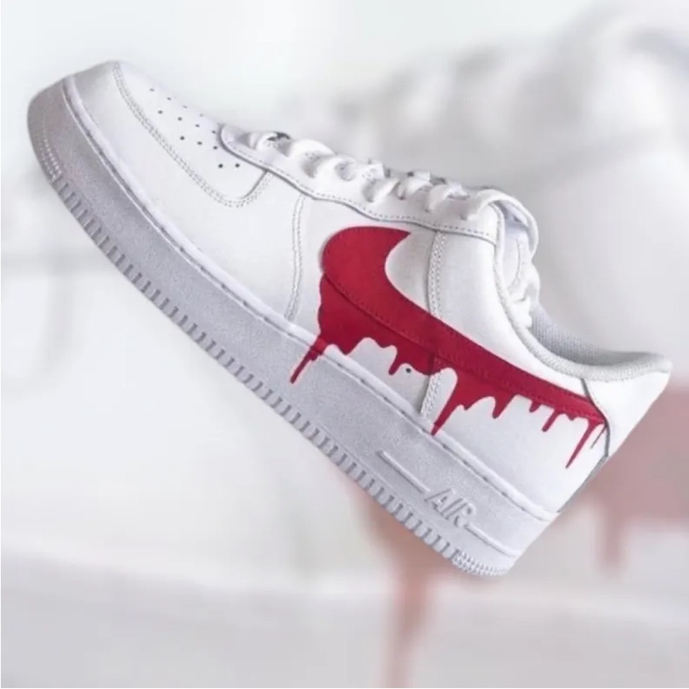 Nike Painted Custom Air Force One Nike AF1 Stylish Cool Trending Red Drip